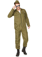 Fighter Pilot Top Gun Khaki Jumpsuit Flight Uniform 80s Mens Costume Main Image