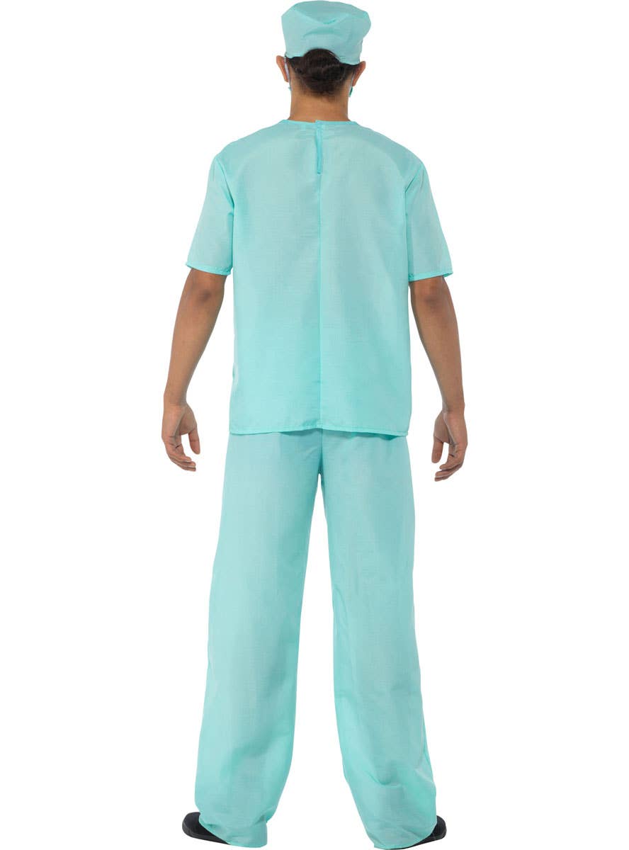 Men's Doctor Blue Surgical Scrubs Fancy Dress Costume - Back Image