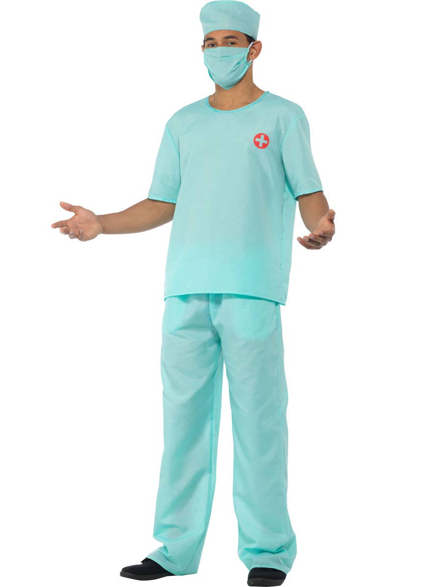 Men's Doctor Blue Surgical Scrubs Fancy Dress Costume - Main Image