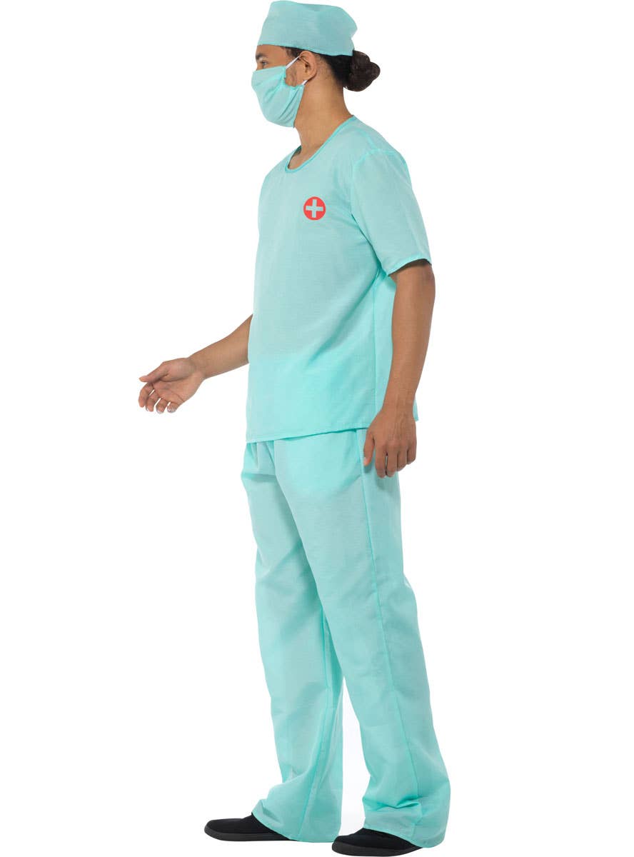 Men's Doctor Blue Surgical Scrubs Fancy Dress Costume - Side Image