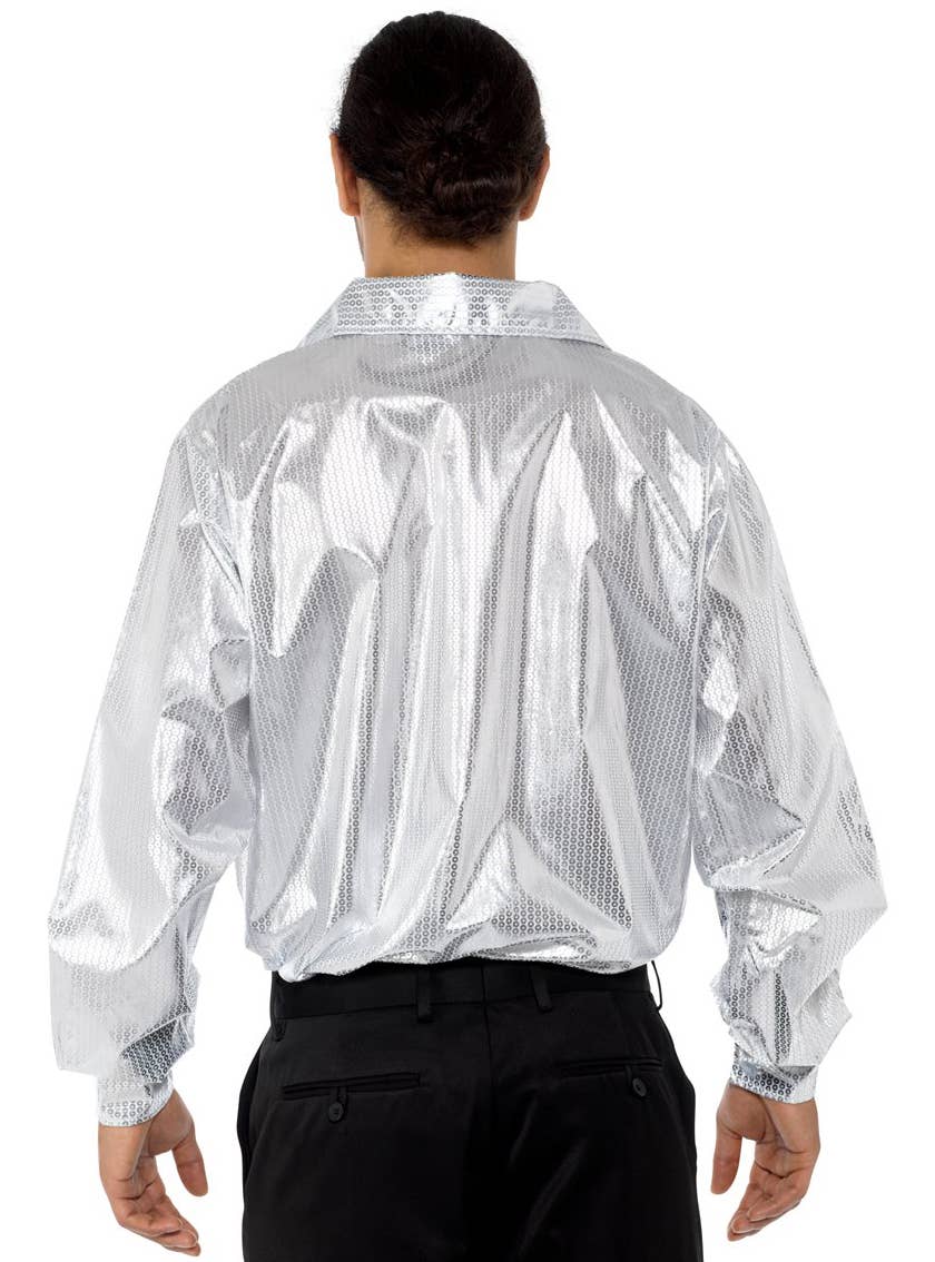 1970s Mens Silver Disco Costume Shirt - Back Image