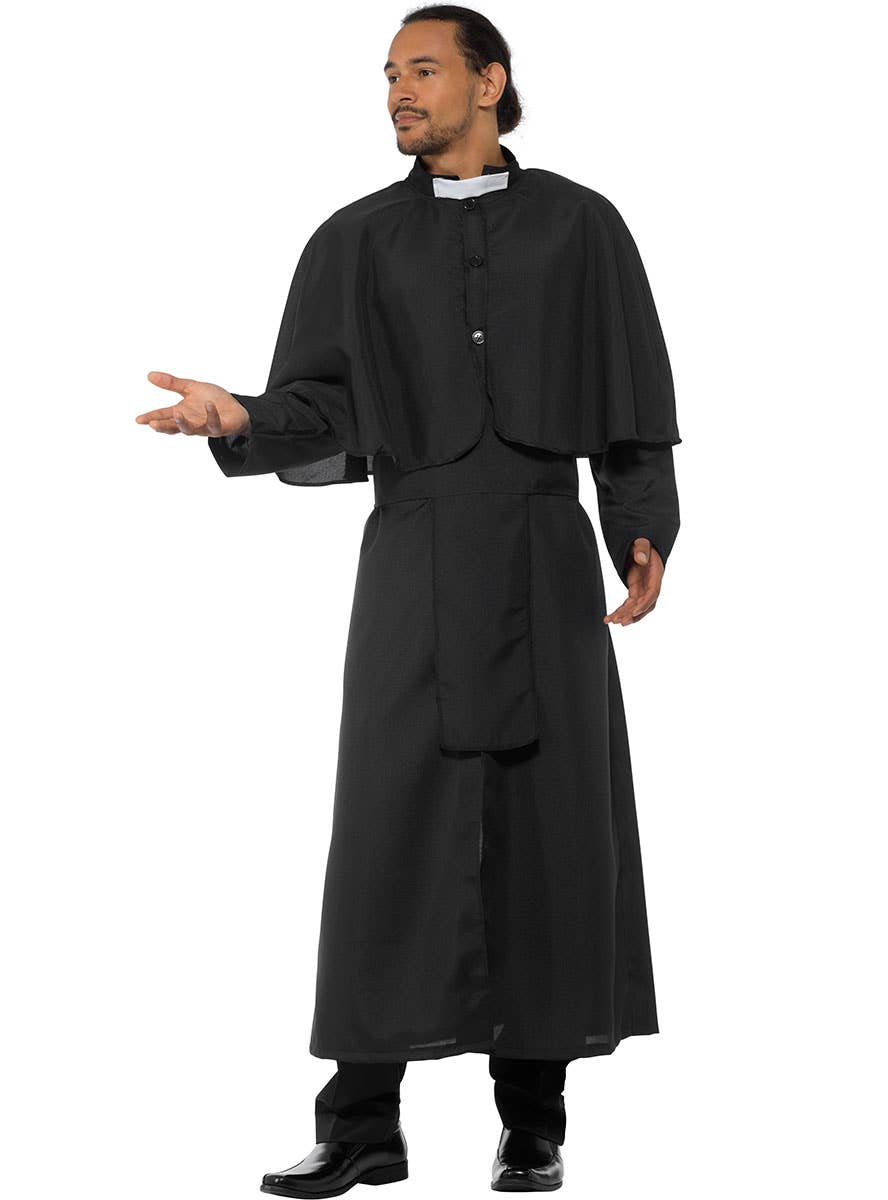 Men's Long Black Religious Priest Costume Robe - Alternate Image 1