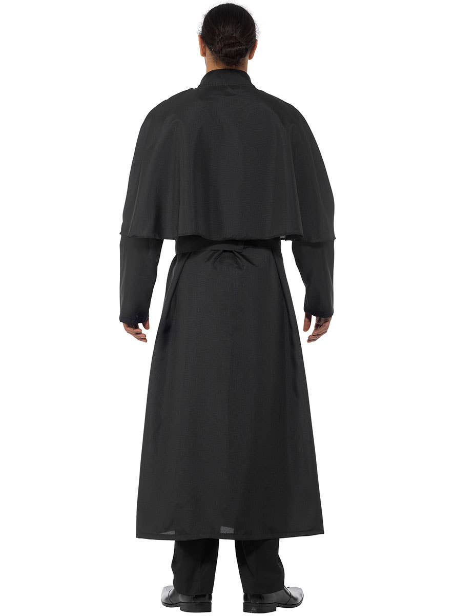 Men's Long Black Religious Priest Costume Robe - Back Image