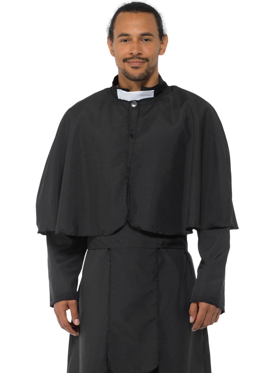 Men's Long Black Religious Priest Costume Robe - Close Image