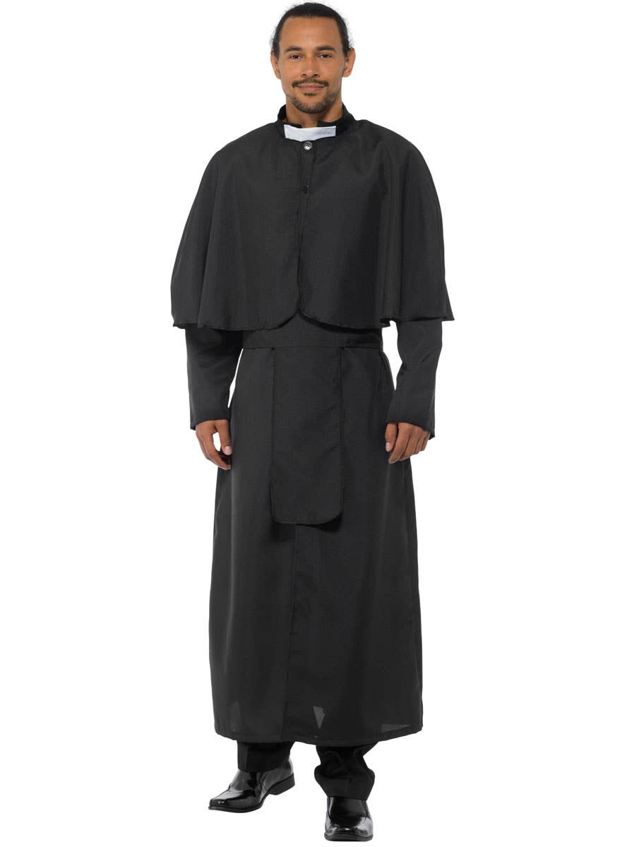 Men's Long Black Religious Priest Costume Robe - Main Image