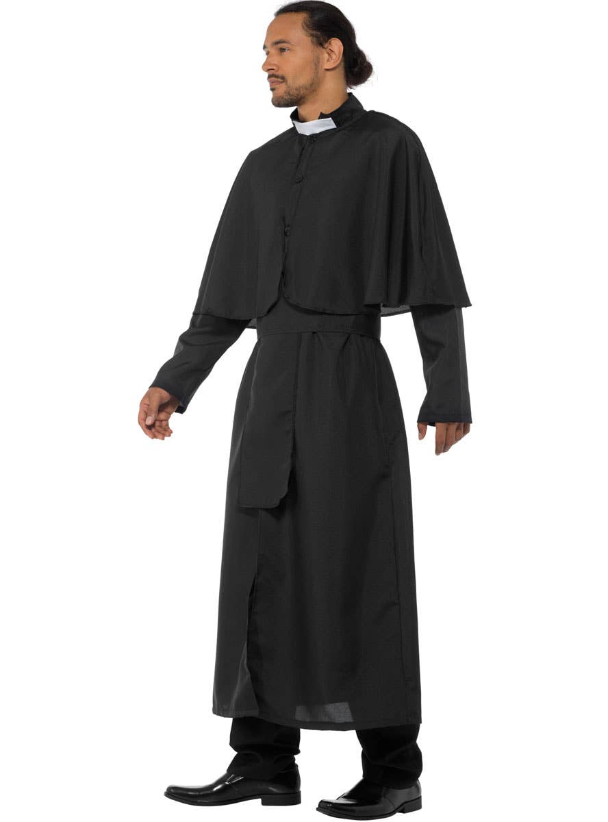 Men's Long Black Religious Priest Costume Robe - Side Image