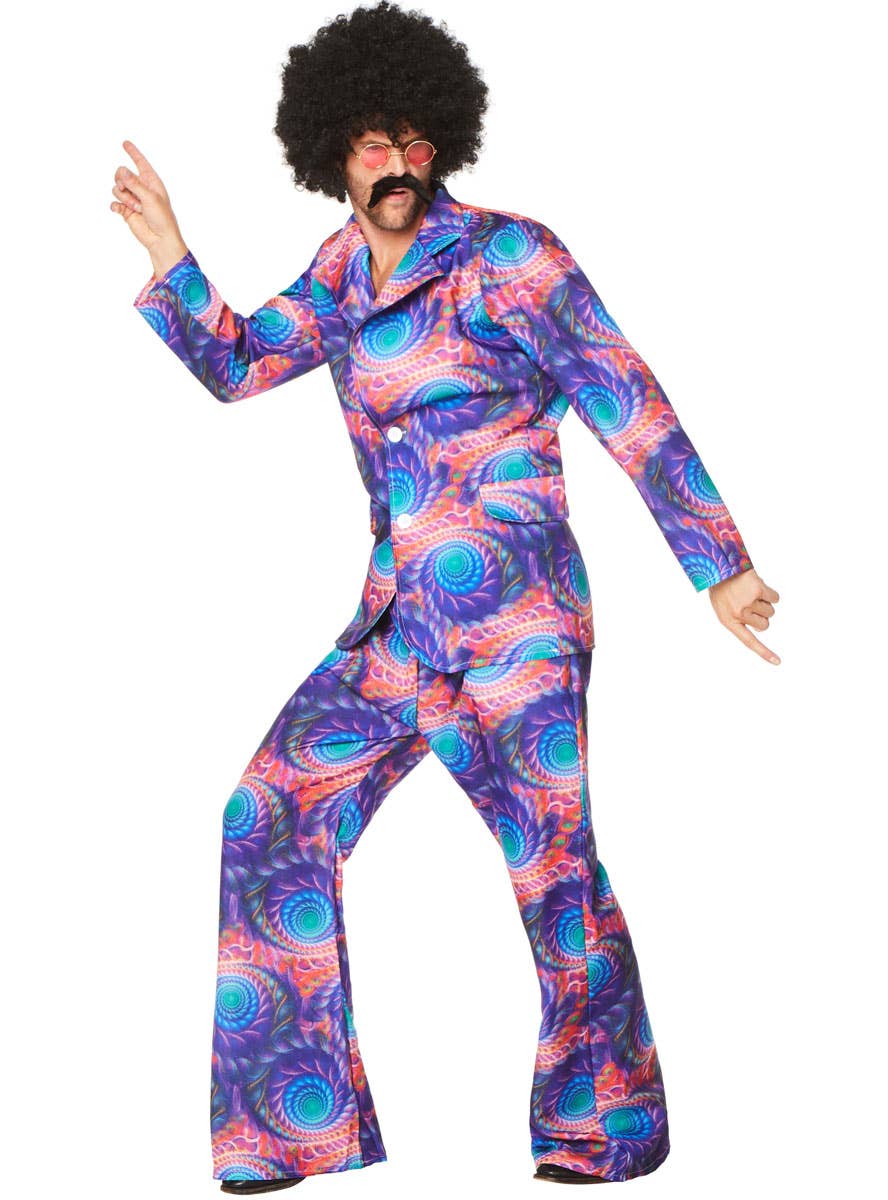 Men's Purple Retro Boho 70's Fancy Dress Costume - Alternate Image