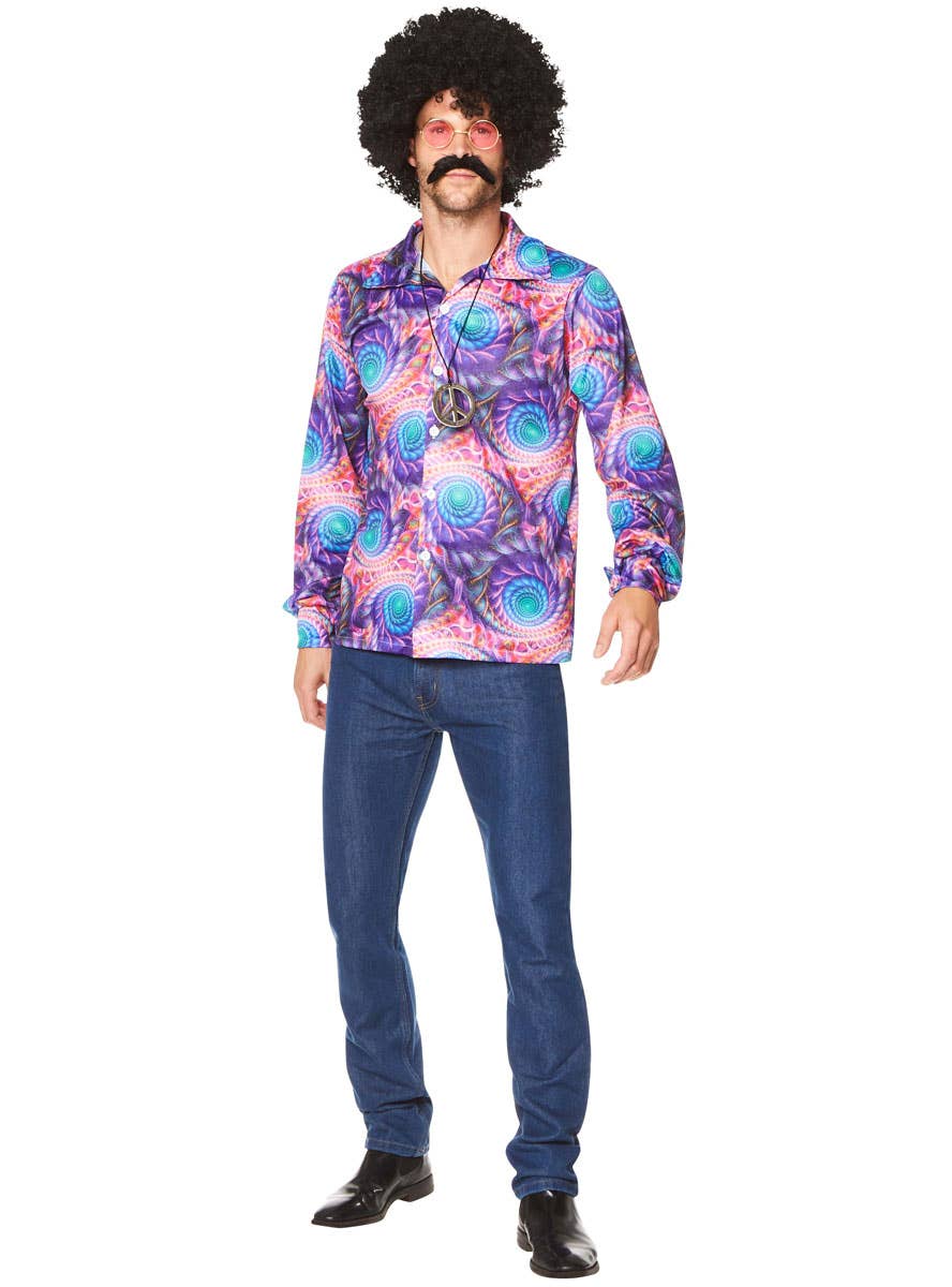 Blue and Purple Hippie Costume Shirt for Men - Alternate Image