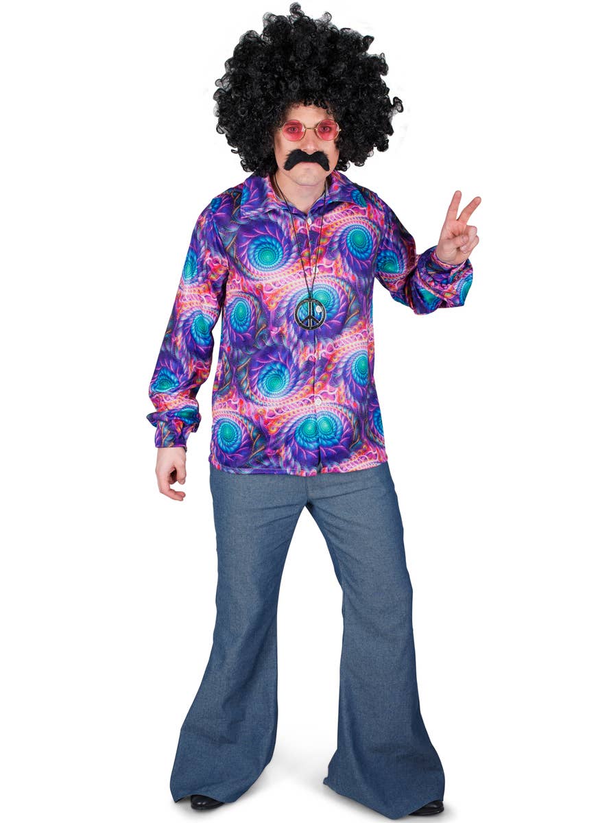 Blue and Purple Hippie Costume Shirt for Men - Alternate Image 3