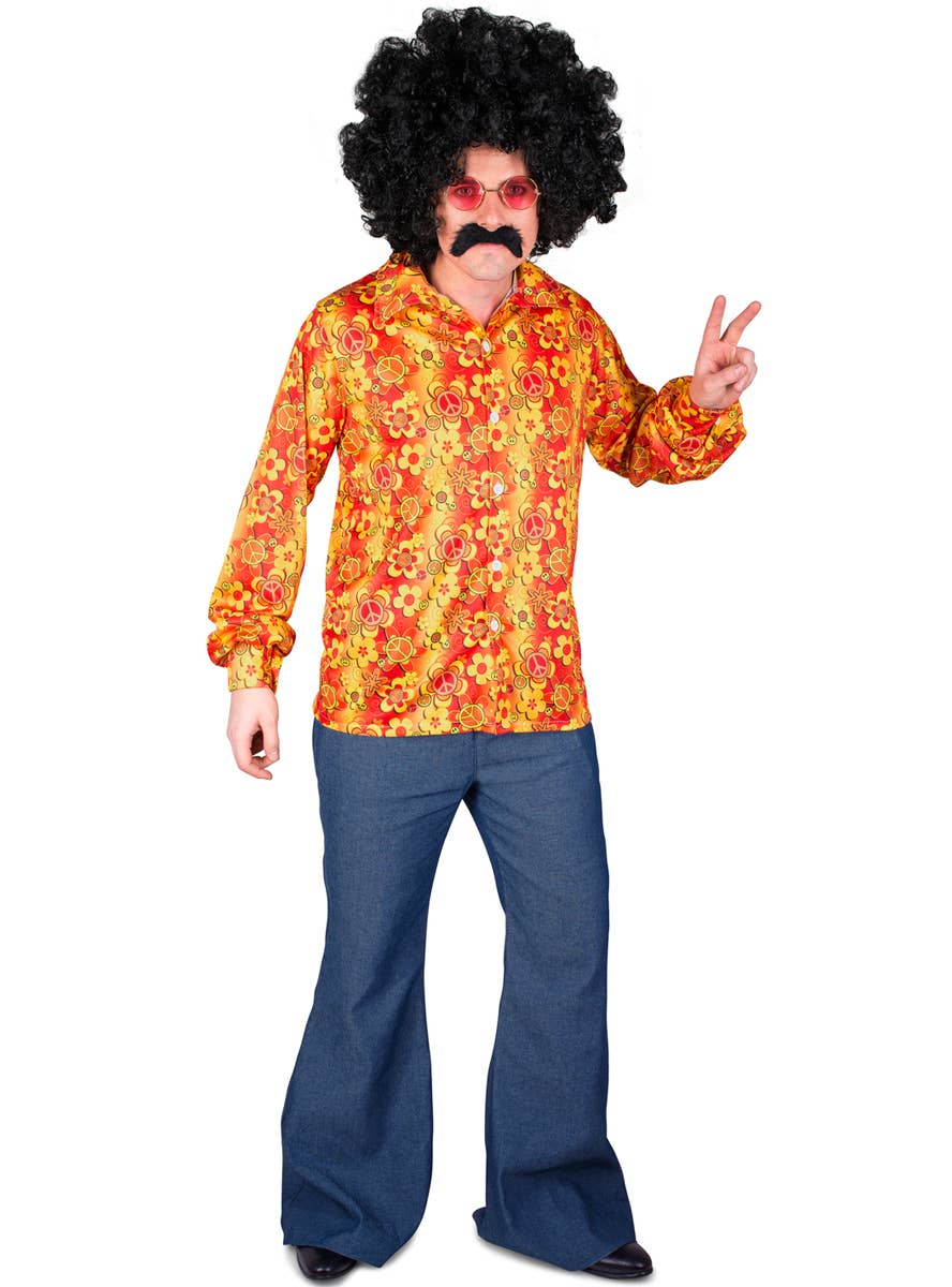 Mens Orange Groovy Hippie Costume Shirt - Alternate Image 2