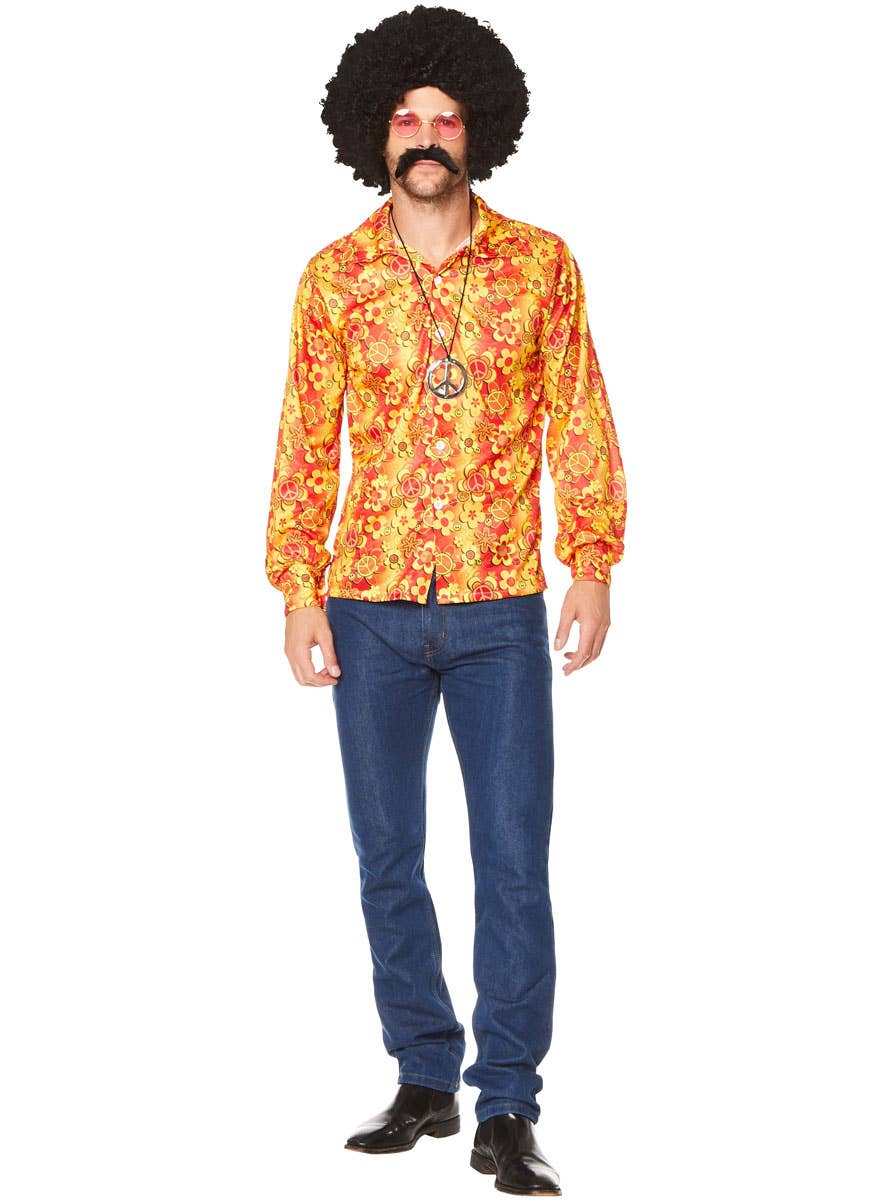 Mens Orange Groovy Hippie Costume Shirt - Main Image