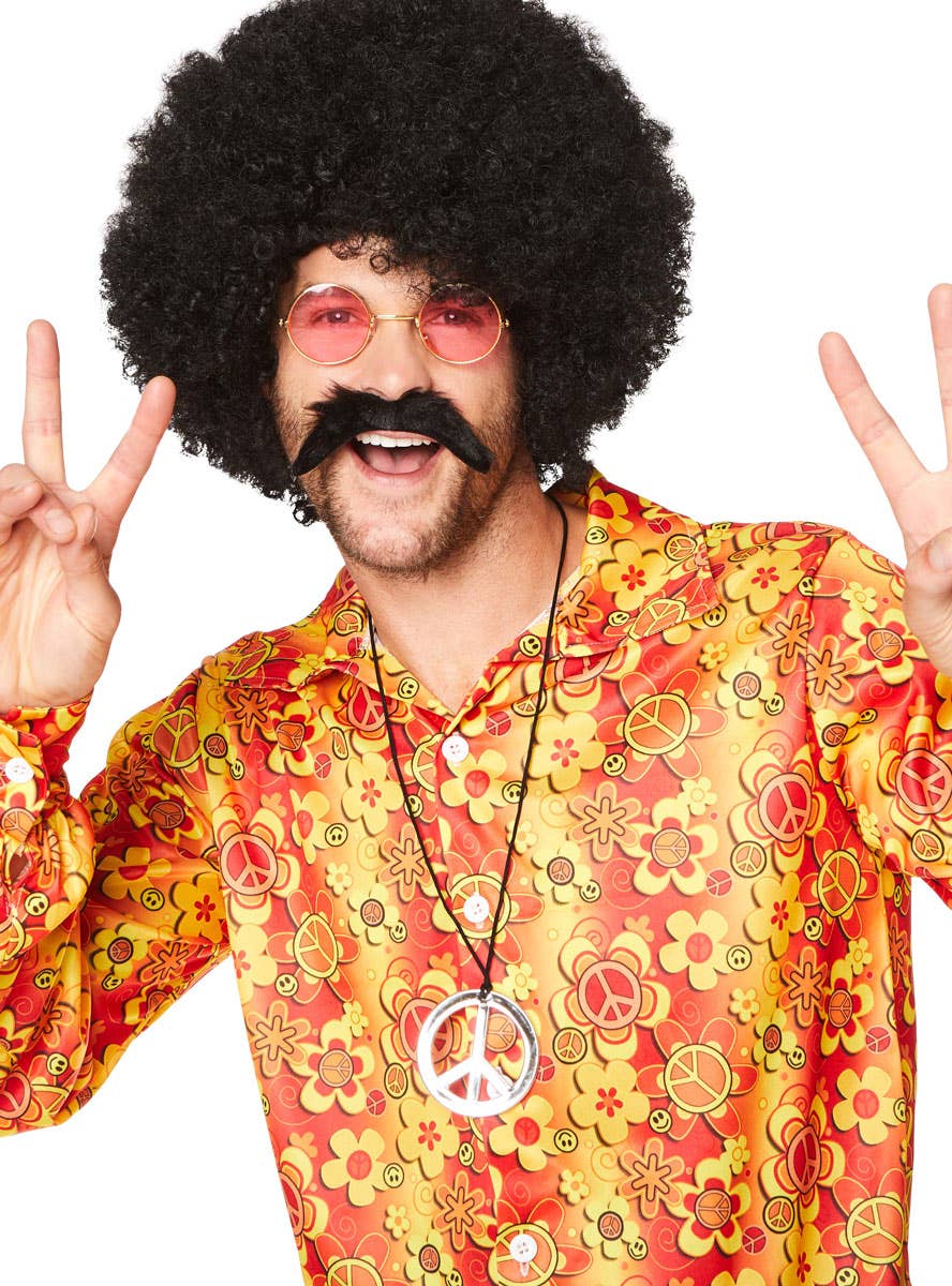 Mens Orange Groovy Hippie Costume Shirt - Close Image