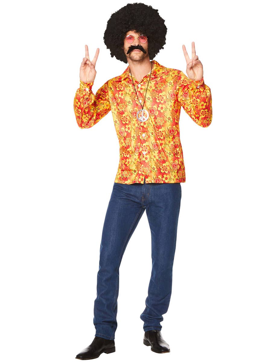 Mens Orange Groovy Hippie Costume Shirt - Alternate Image