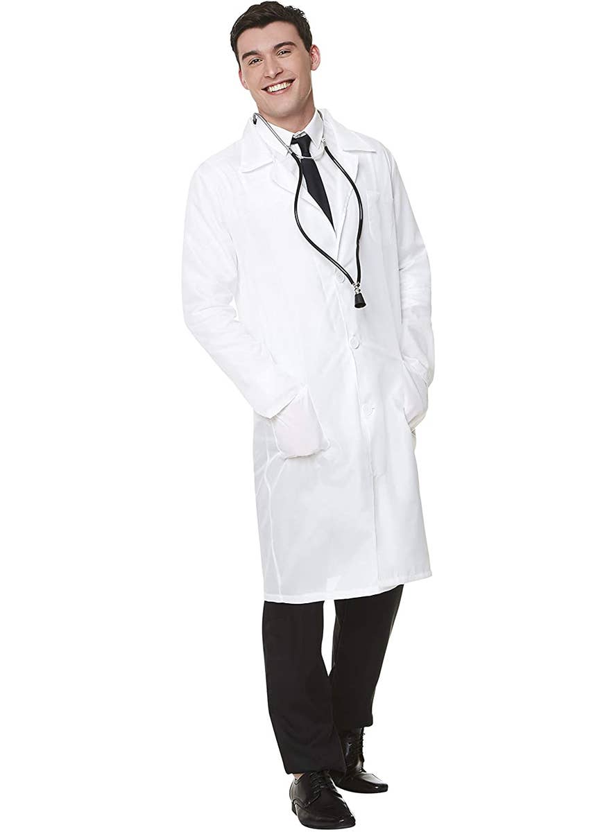 Mid Length White Doctor's Lab Coat Occupation Costume for Men - Alternative Image