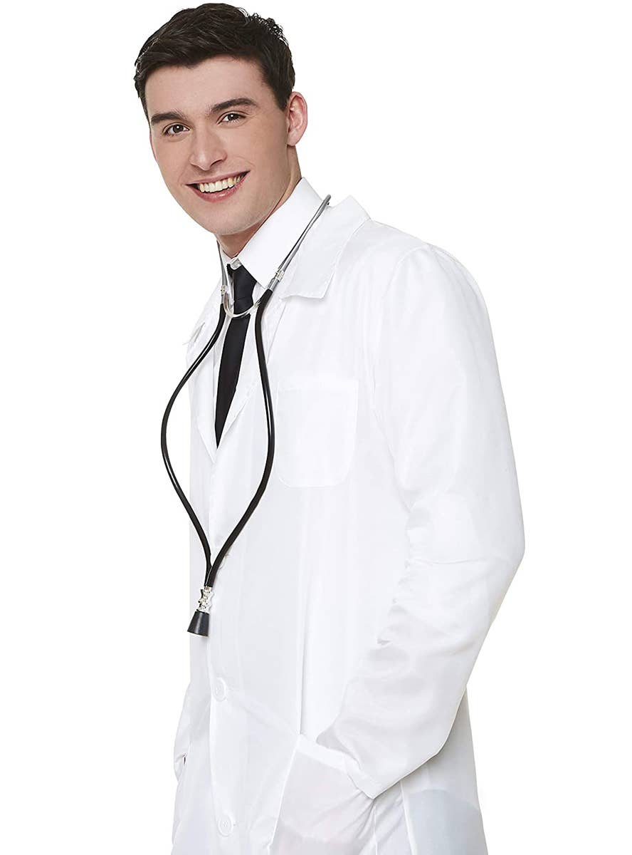 Mid Length White Doctor's Lab Coat Occupation Costume for Men - Close Image