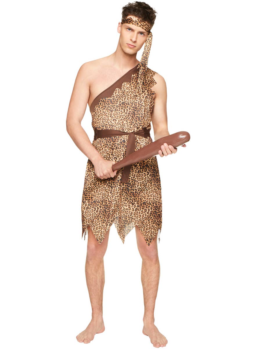 Leopard Print Caveman Men's Prehistoric Costume - Alternative Image