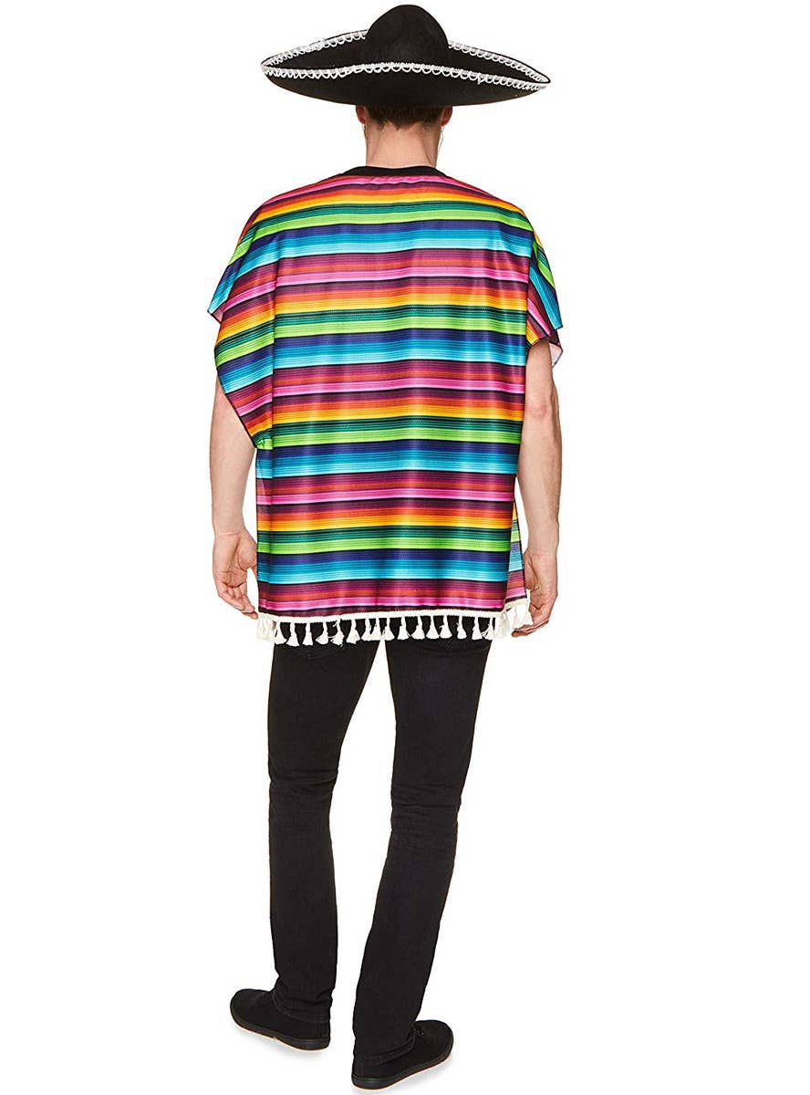 Mens Rainbow Mexican Costume Poncho - Back Image