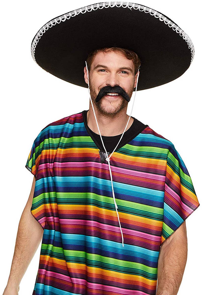 Mens Rainbow Mexican Costume Poncho - Close Front  Image