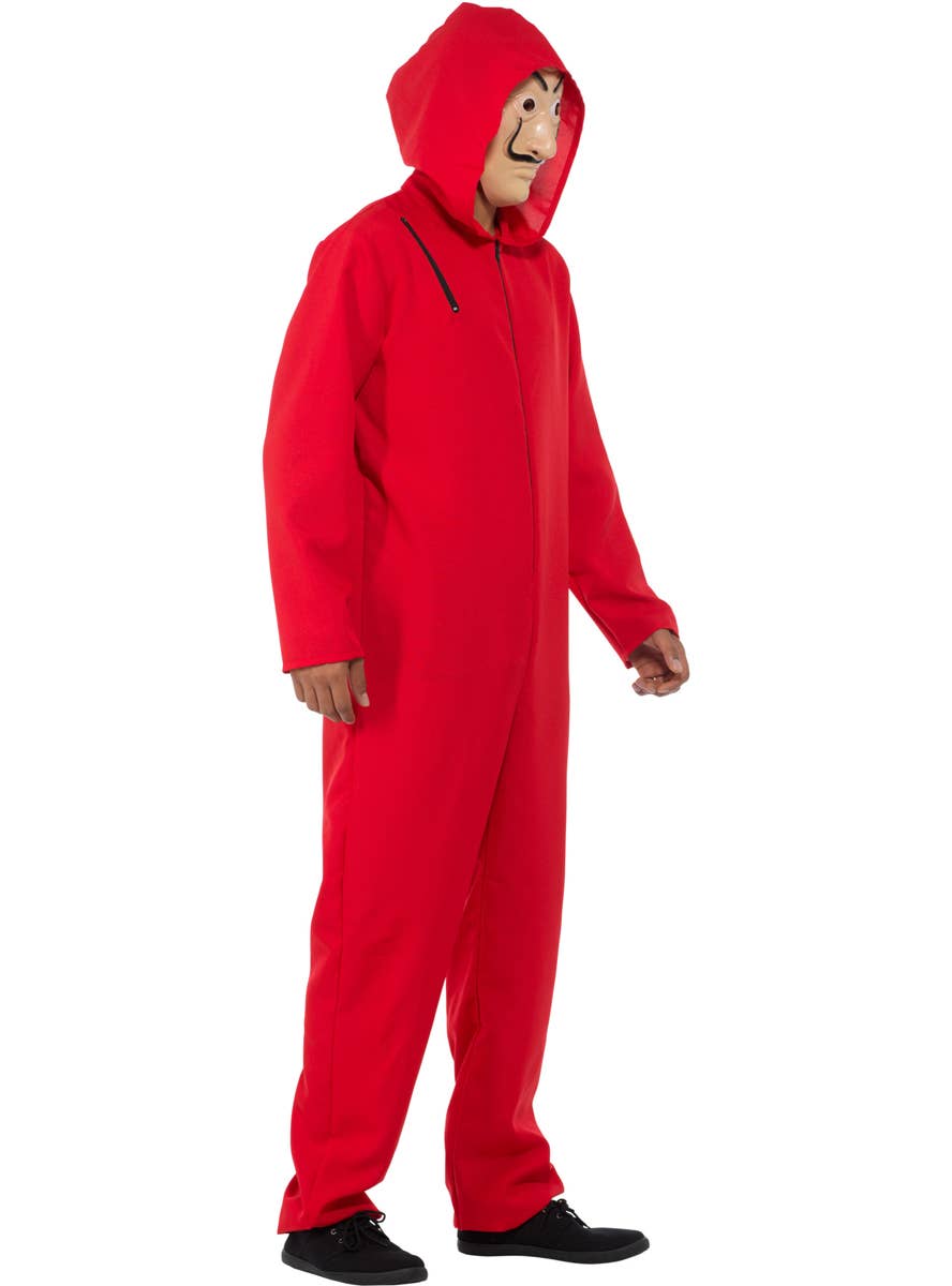 Red Money Heist Inspired Adult's Costume Jumpsuit and Mask - Side Image