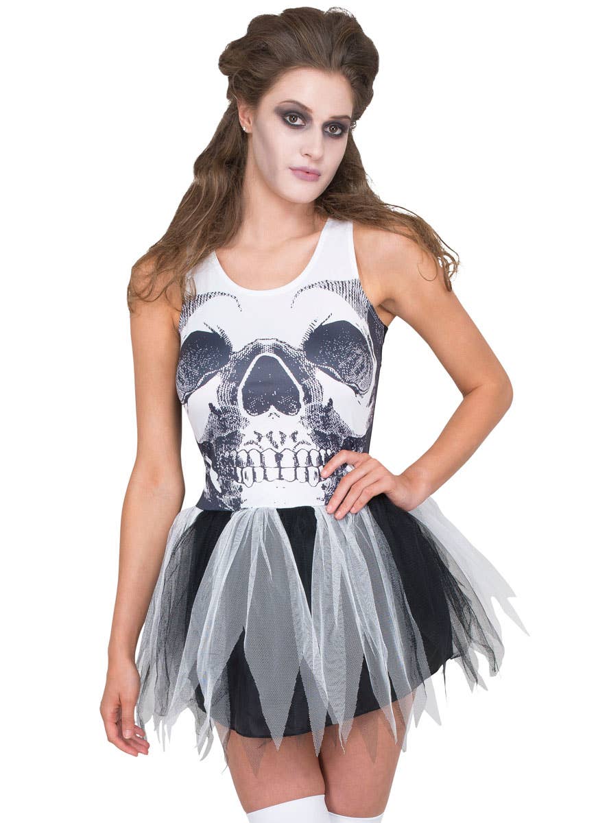 Skeleton Print Tutu Dress Sexy Halloween Costume Close Image