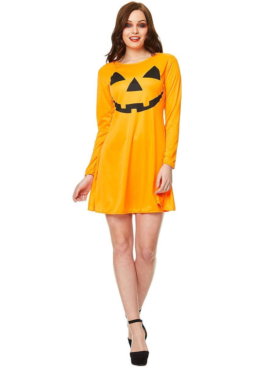 Image of Pumpkin Face Women's Plus Size Halloween Costume Dress