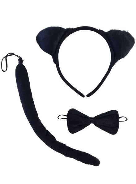 Image of Plush Black 3 Piece Kitty Cat Kid's Costume Accessory Set