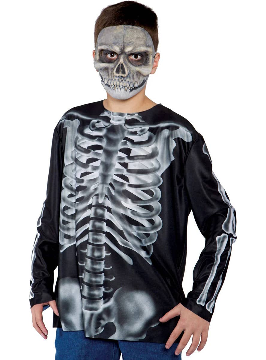 Image of Skeleton Print Kids Halloween Costume Shirt
