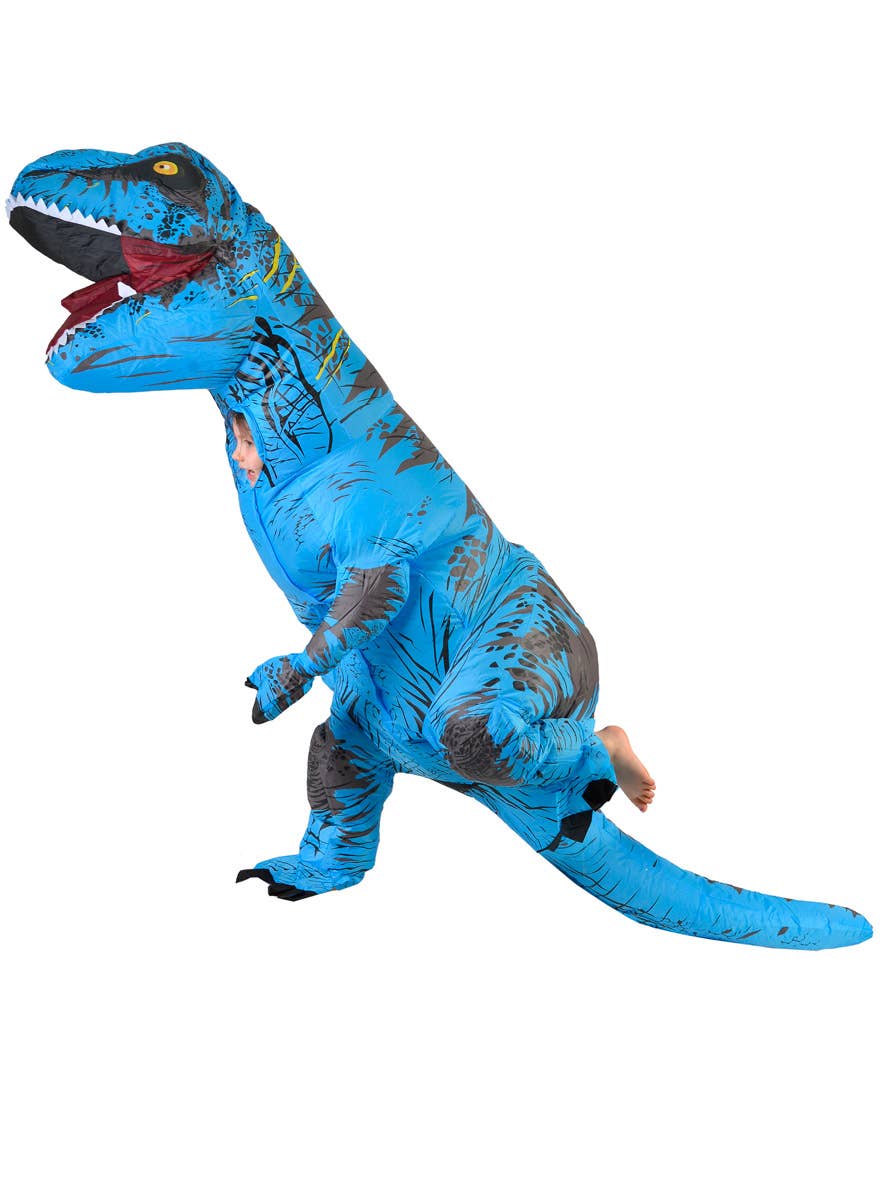 Image of Inflatable Blue T-Rex Dinosaur Kid's Costume - Alternate Side View 