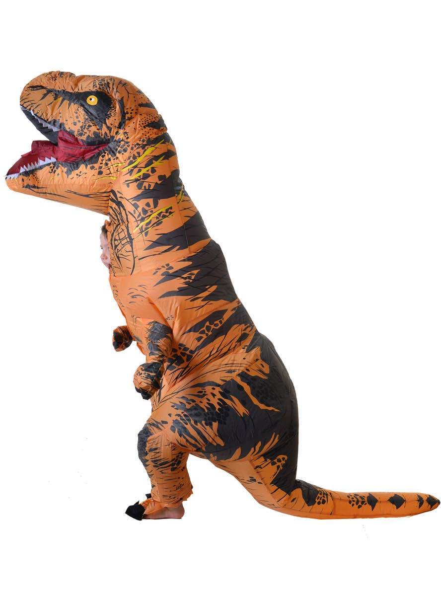 Image of Inflatable Brown T-Rex Dinosaur Kid's Costume - Side View 1
