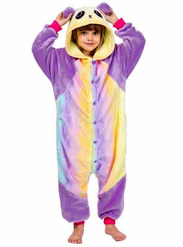 Image of Cute Bright Rainbow Panda Kids Onesie Costume