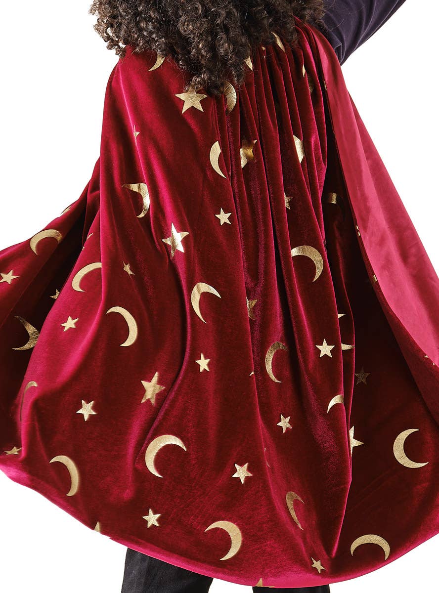 Image of Deluxe Kid's Burgundy Velvet and Gold Magician Cape - Close Image