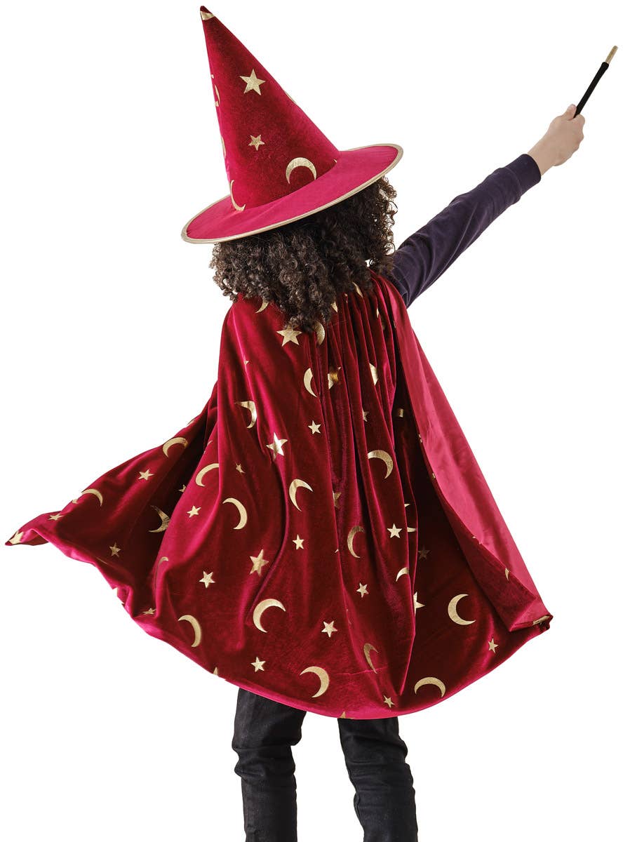 Image of Deluxe Kid's Burgundy Velvet and Gold Magician Cape - Main Image