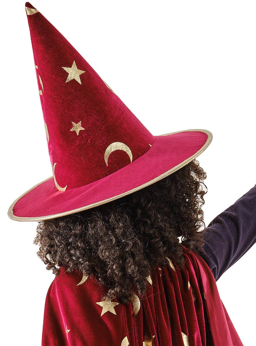 Image of Deluxe Burgundy Velvet and Gold Kid's Magician Hat - Back View