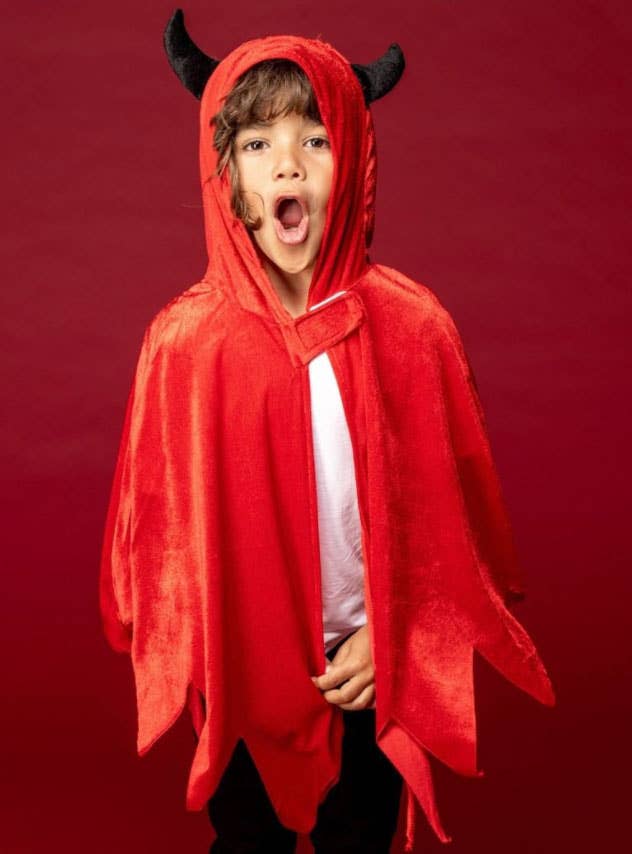 Red Velvet Devil Costume Cape for Kids - Lifestyle Image