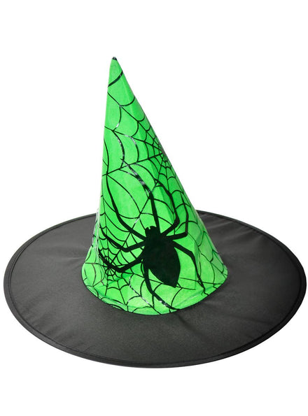 Image of Spiderweb Girls Green and Black Halloween Witch Hat