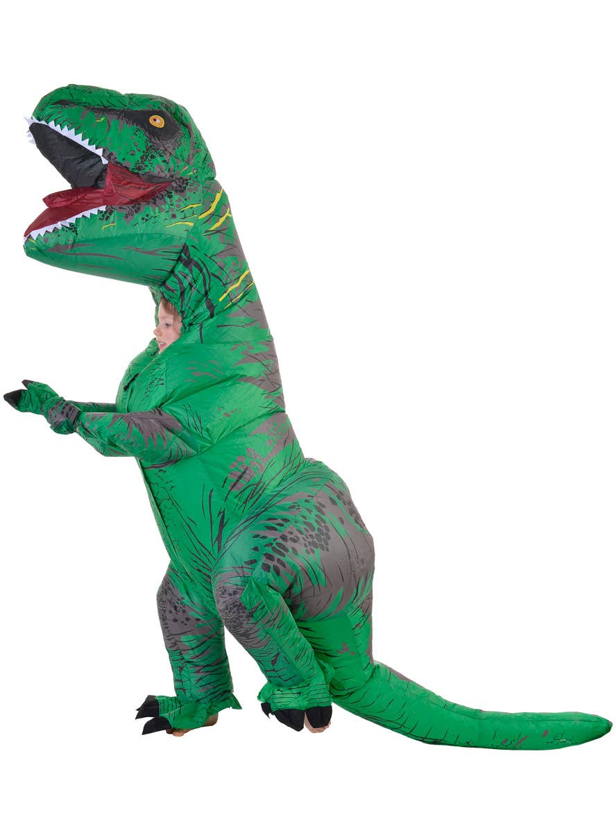 Image of Inflatable Green T-Rex Dinosaur Kid's Costume - Side View