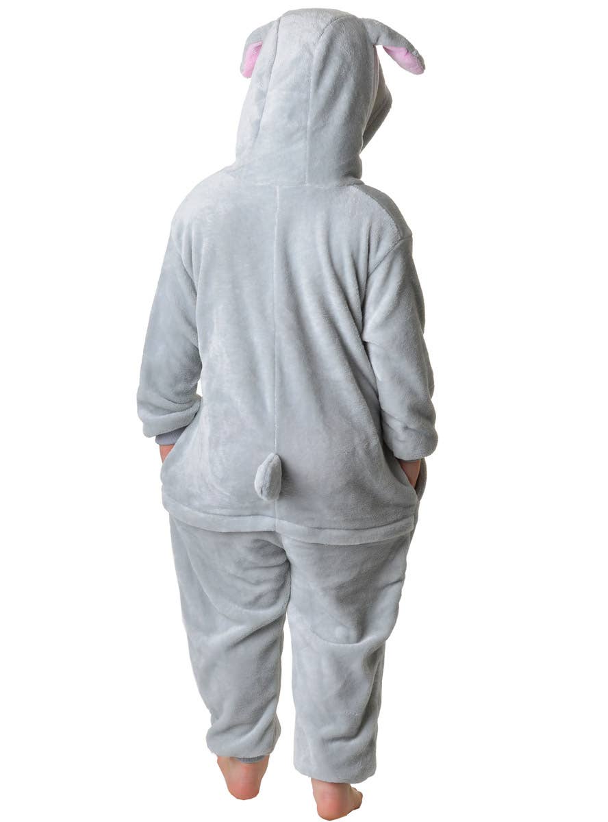 Image of Plush Grey Bunny Rabbit Kids Costume Onesie - Back View