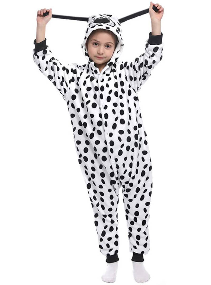 Image of Plush Dalmatian Kid's Spotty Puppy Costume Onesie - Alternate Image 1