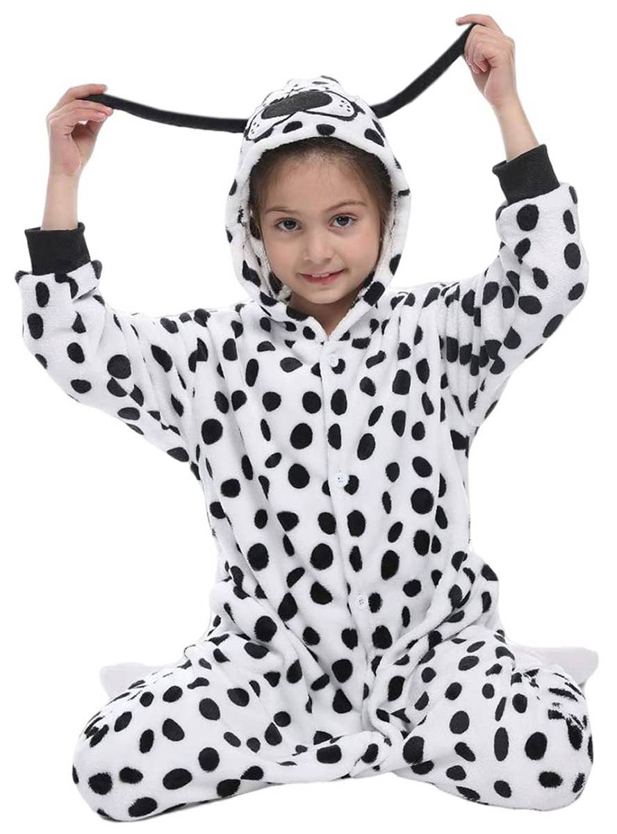 Image of Plush Dalmatian Kid's Spotty Puppy Costume Onesie - Alternate Image 2