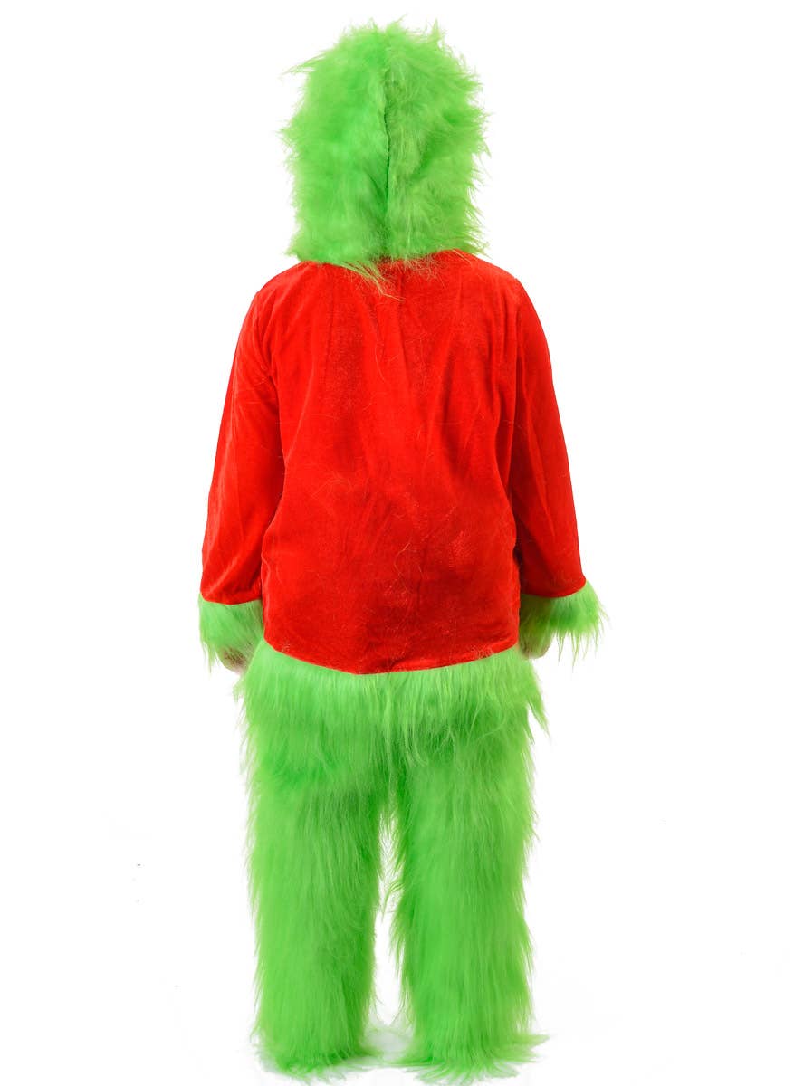 Image of Furry Green Grinch Kid's Santa Christmas Costume - Back View