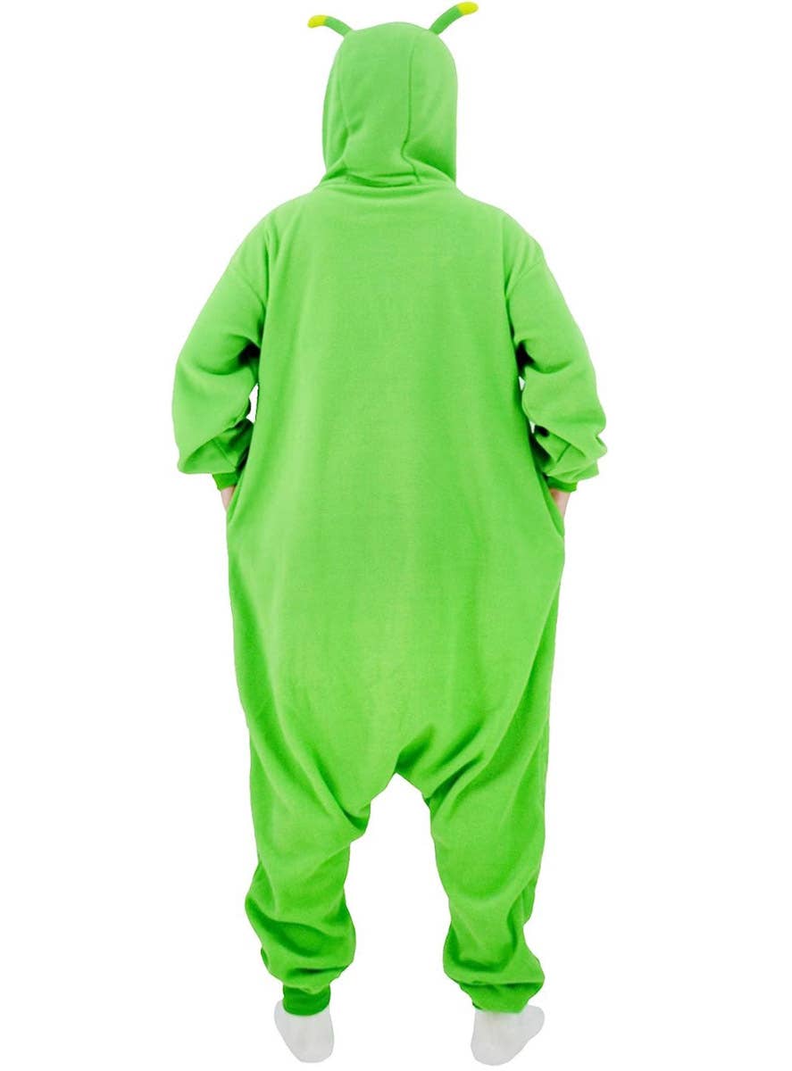 Image of Intergalactic Adult's Plush Green Alien Onesie Costume - Back View