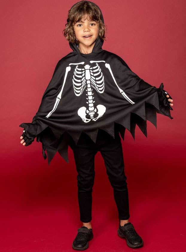 Image of Skeleton Cape and Gloves Boys Halloween Costume Lifestyle Image