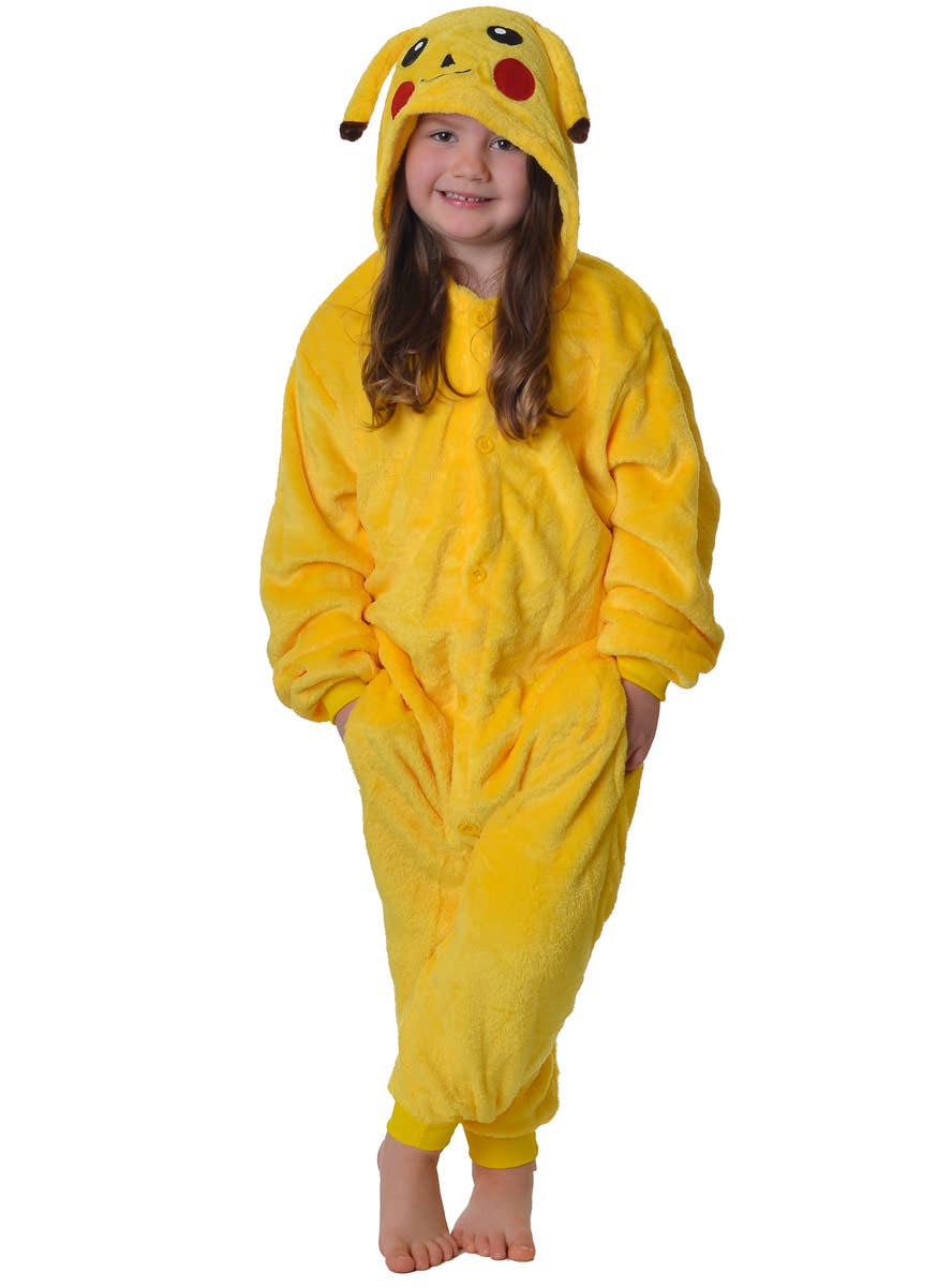 Image of Kids Pikachu Onesie Costume Front View 