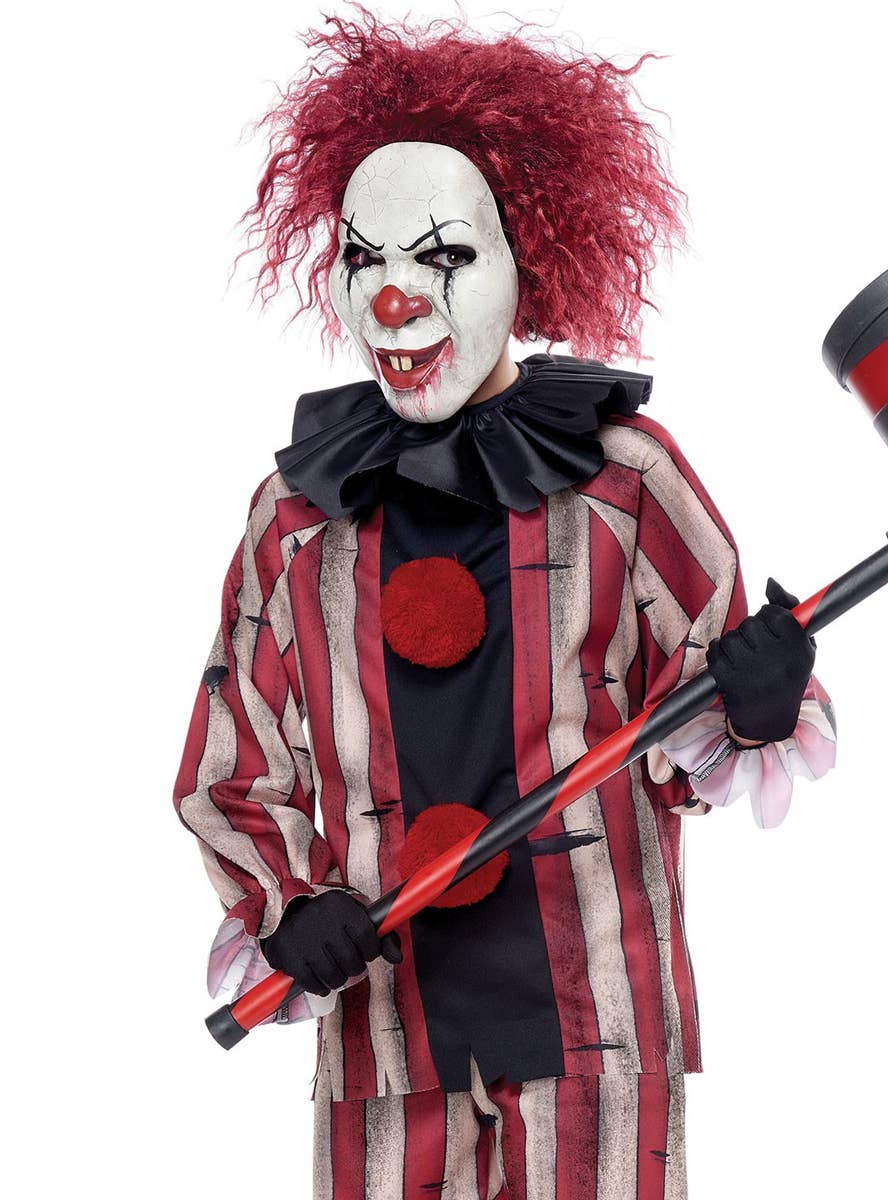 Boys Nightmare Clown Pennywise Inspired Halloween Fancy Dress Costume Close Up Image