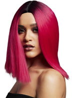 Image of Blunt Cut Women's Magenta Pink Bob Wig with Dark Roots