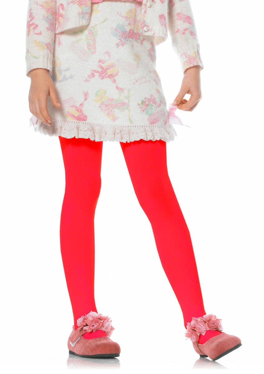 Girls Red Opaque Full Length Tights Alternative Image