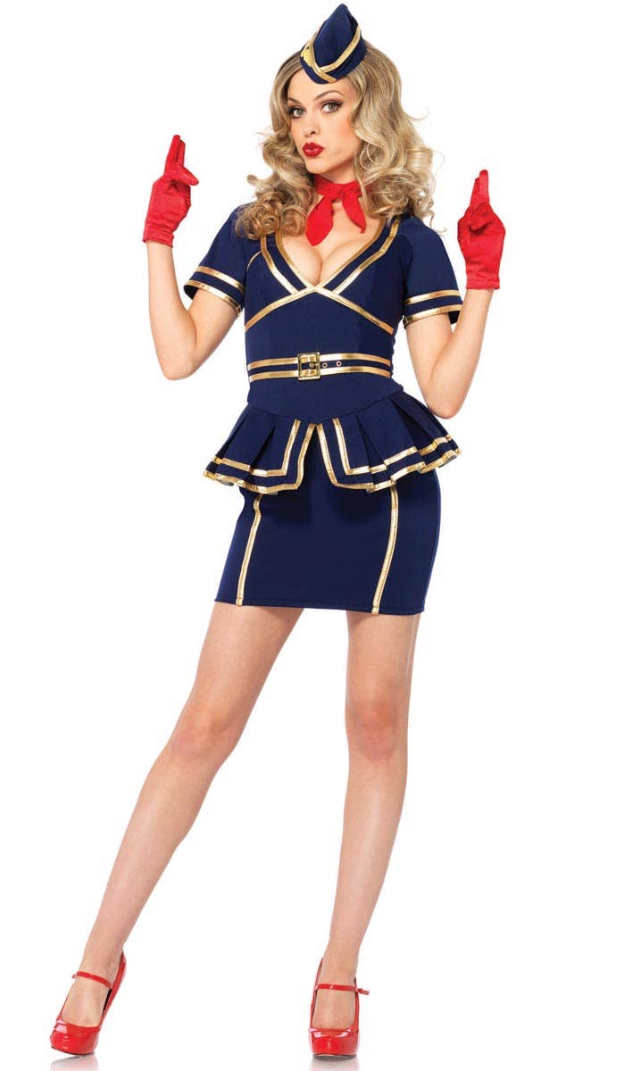 Retro Air Hostess Women's Uniform Costume Front View