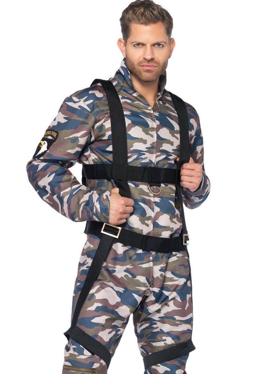 Men's Army Paratrooper Fancy Dress Costume Close View