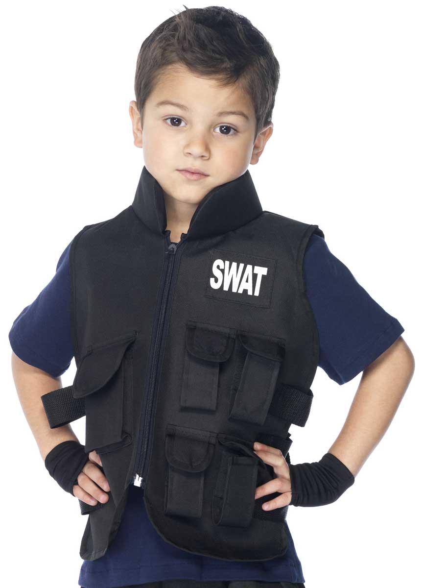 Kid's Police SWAT Uniform Costume Close Up View