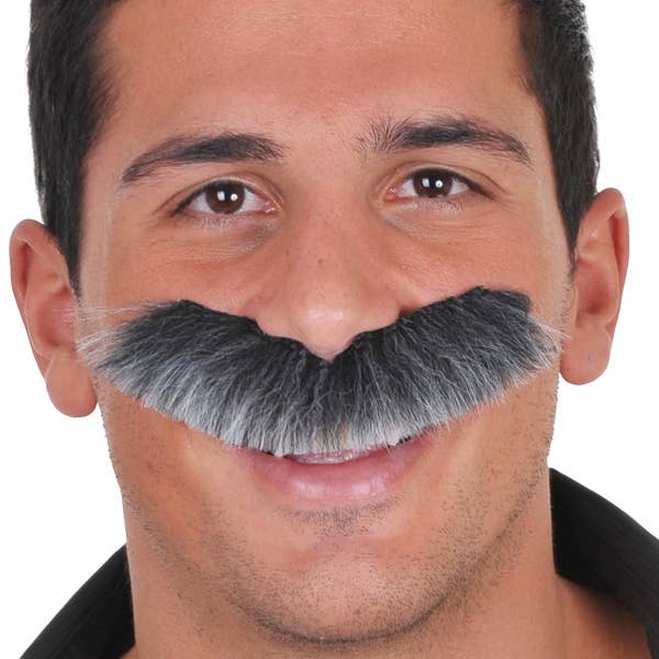 Dark Grey Full Moustache | Mens Large Grey Costume Moustache